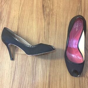 Kate Spade Black Peep Toe Fabric & Leather Heels